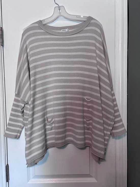 Mersea Sweaters - Mersea Striped Knit Sweater Coastal Grandma Oversized Neutral
Sweater OS